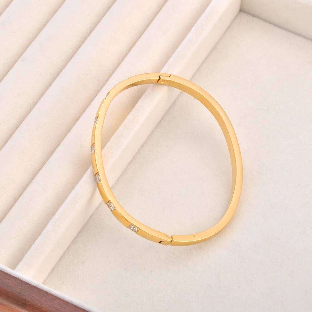 Lokaer Stylish Cubic Zirconia Stainless Steel Charm Bangle Bracelet For Women 18K Gold Plated Waterproof Jewelry Fashion B24030 Z260123