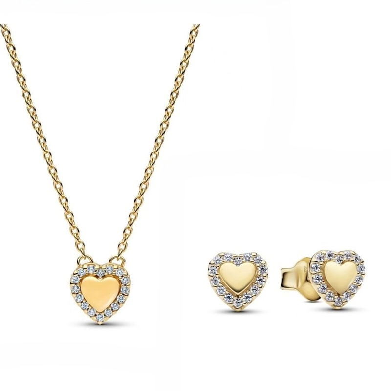 2026 Newest luxury brand love heart designer pendant necklace earrings stud jewelry set gold shine crystal stone lucky hearts choker necklaces ear rings earring