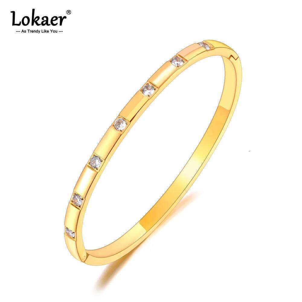 Stylish Cubic Zirconia Stainless Steel Charm Bangle Bracelet For Women 18K Gold Plated Waterproof Jewelry Fashion B24030 Z260123