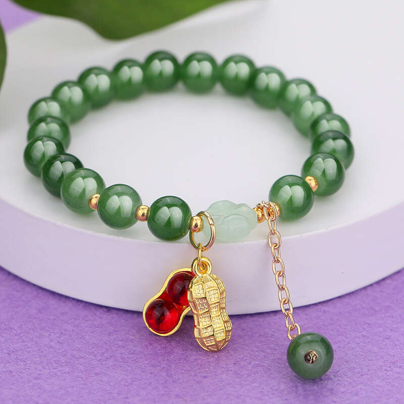 Elegant Green Jade Bead Bracelet with Gold Charm Lucky Chinese-Style Fashion Jewelry for Women & Girls