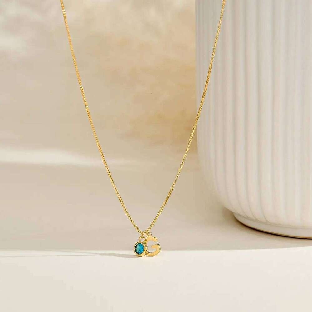 Personalized Initial Gold Letter Birthstone Necklace with box Chain Birthday Gift For Women Z260123