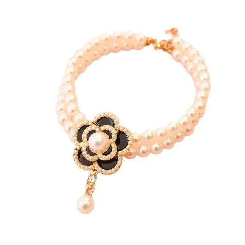 Pet Floral Camellia Ornament Pearl Necklace Small Cat And Dog Collar