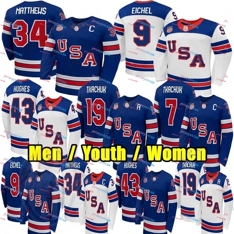 34 Auston Matthews USA hockey jersey 2026 Olympices Jersey 9 Jack Eichel Quinn Hughes Matthew Tkachuk Dylan Larkin JT Miller Vincent Trocheck Clayton Keller jerseys