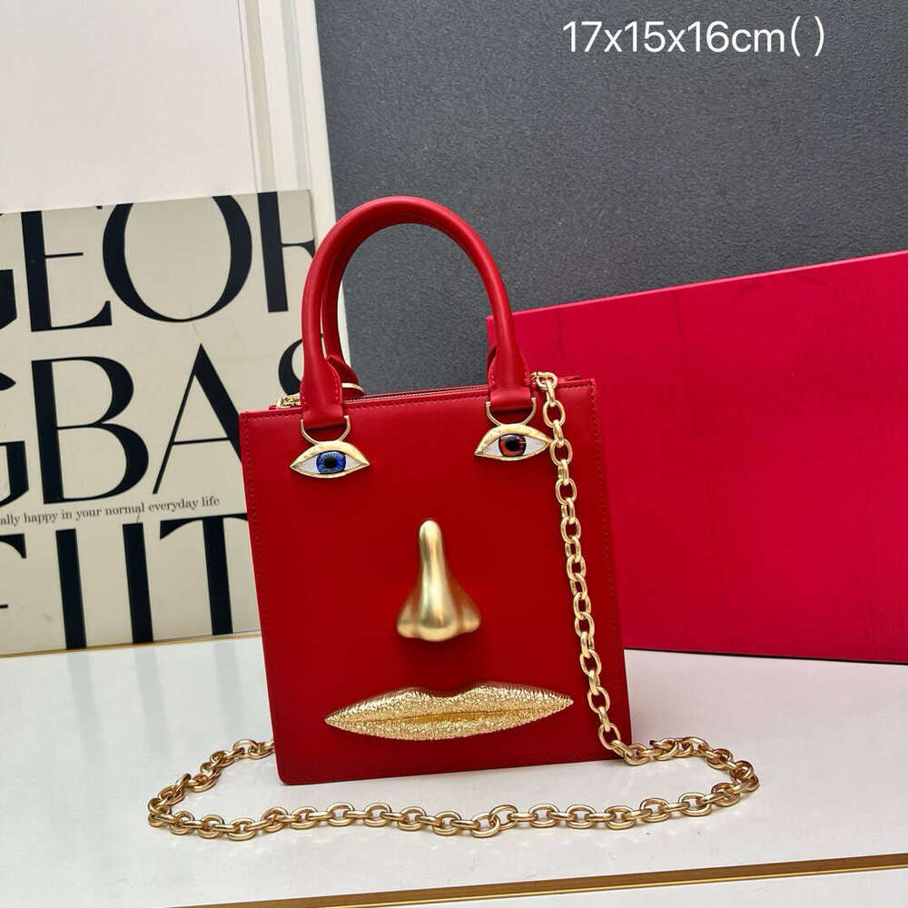 Mini Face Bag Women High Quality Black Leather Luxury Brands Handbag Jewelry Eyes Gold-Tone Metal Shoulder Strap Crossbody Bags Kl928