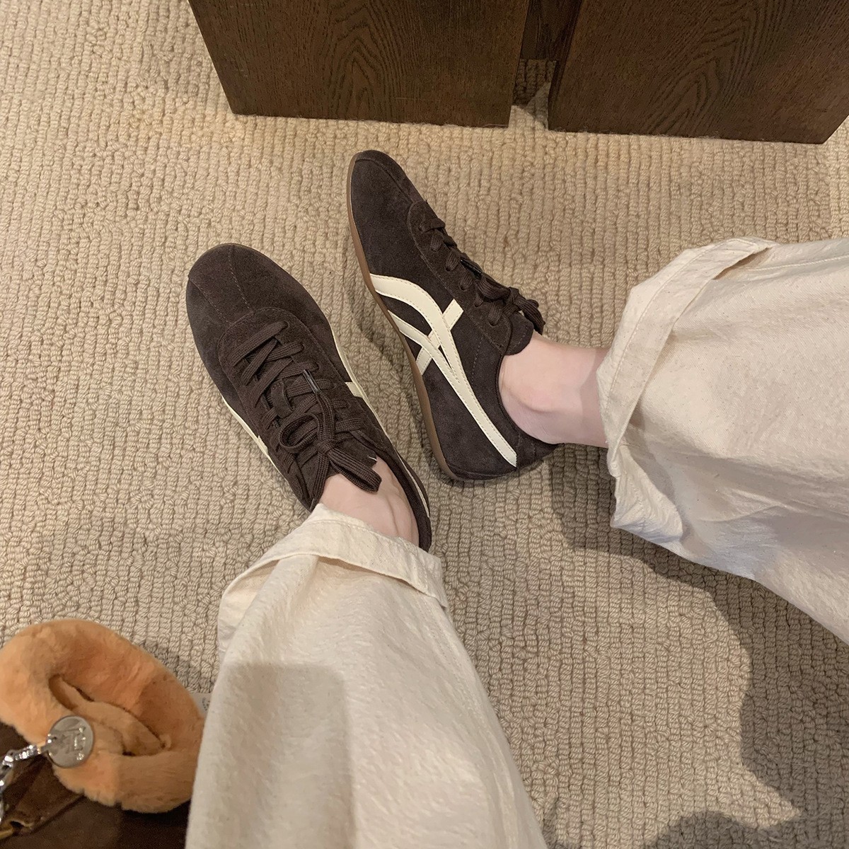 Free Shipping Luxury Shoes 2026 Women's Retro Suede Lace-up Sneakers Contrast Stripe Leopard Print Flat Casual Shoes