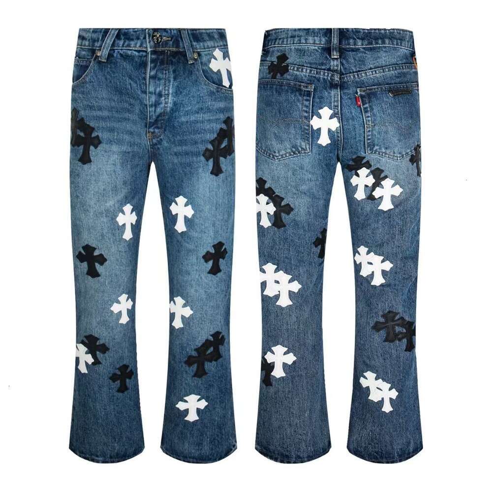 Chromelys Heartlys Jeans Women Jeans Designer Chomeheartslys Slim Fit Washed Denim Pants With Cross Patch - Designer Straight Long Unisex Jeans For Men And Women 793