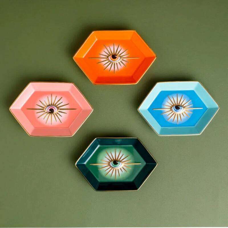 Creative Colorful Hexagonal Eye Ceramic Home Porch Decorations Ornaments Jewelry Storage Desktop Decorative Tray