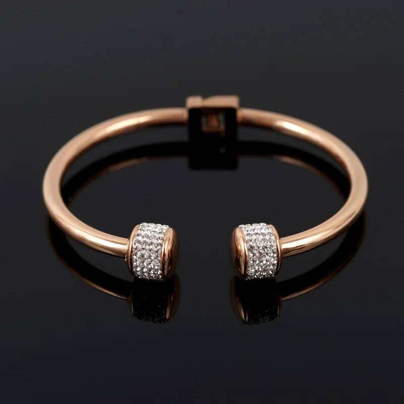 Luxury Gold-plated CZ Crystal Women Bracelet Stainless Steel Cuff Bangle For Women's Charm Wristband Jewelry Drop Shipping Z260123