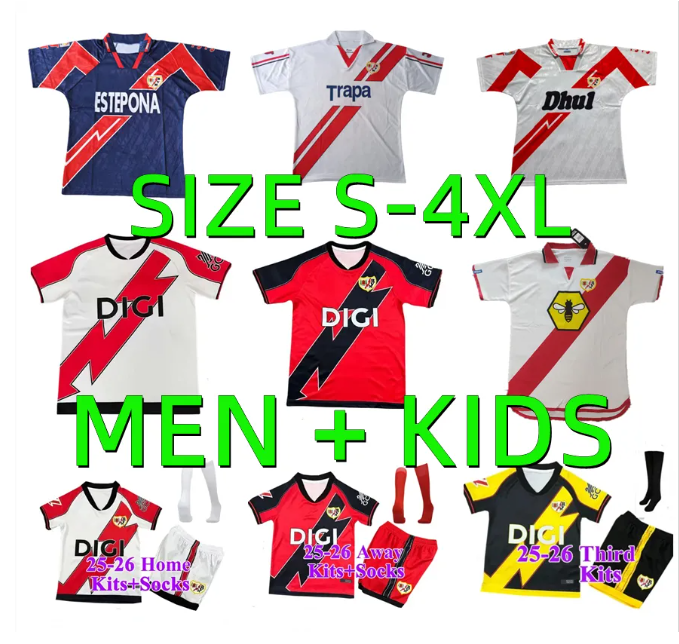 2025 2026 Rayo Vallecano soccer jerseys 94 95 97 98 01 02 Retro 25 26 FALCAO ISI DE FRUTOS A.ESPINO LEJEUNE ALVARO OSCAR TREJO SANCHEZ 1994 1995 men Kits kit football shirt
