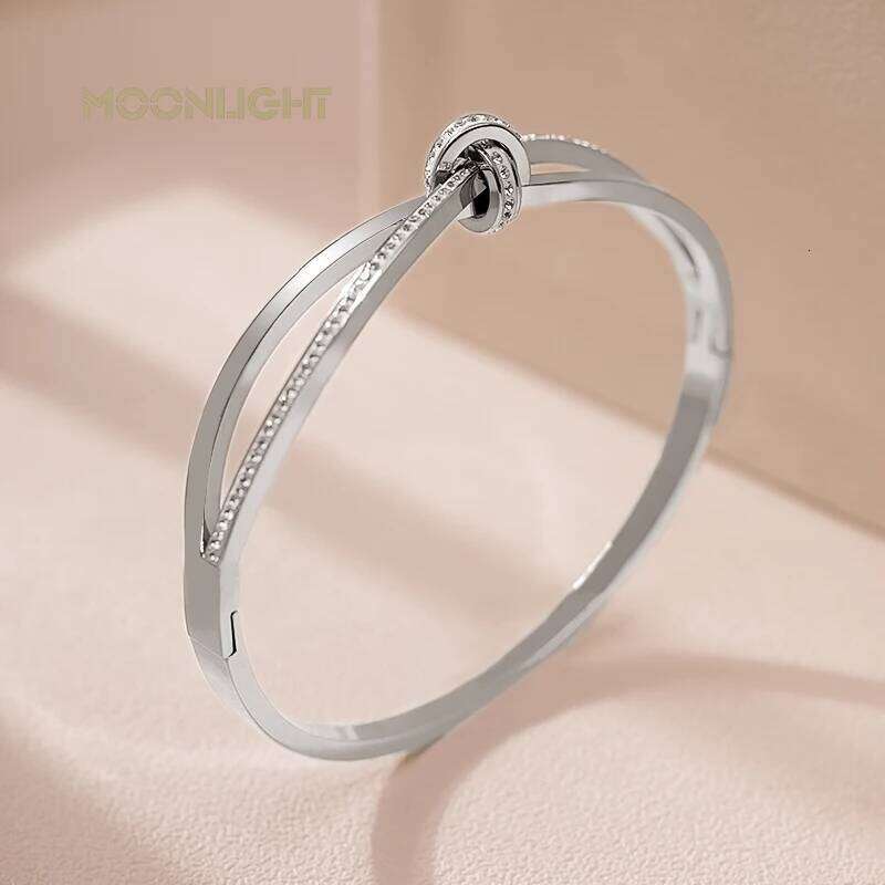 MOONLIGHT Cross Stainless Steel Bracelet for female Simple Classic Golden Cubic Zirconia Cuff Bangle Wedding Party Jewelry Gift Z260123