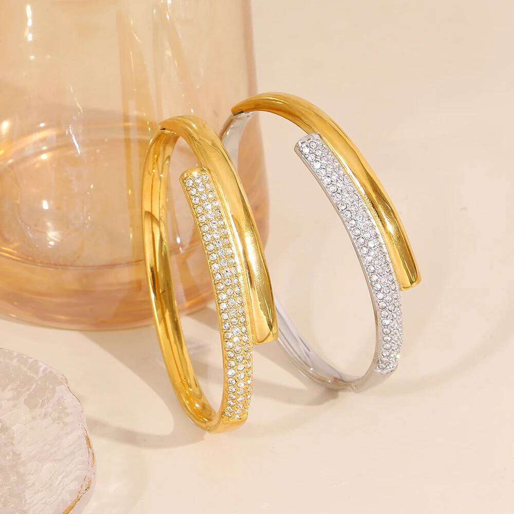 Greatera Overlapping Rhinestone Inlaid Women's Cuff Bracelet Two Tone Personality Stainless Steel Exaggerate Bangle Party Gifts Z260123