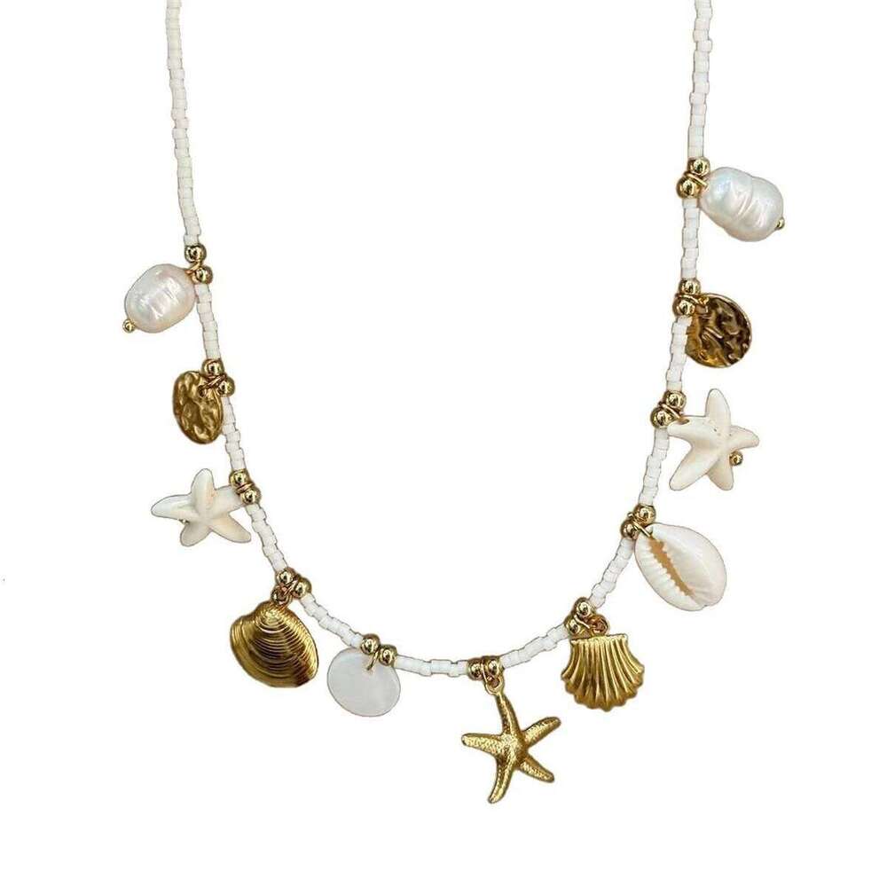 Bohemian Beach Shell Imitation Pearl Sea Star Conch Pendant Necklace Jewelry Gold Plated Color Preserved Z260123
