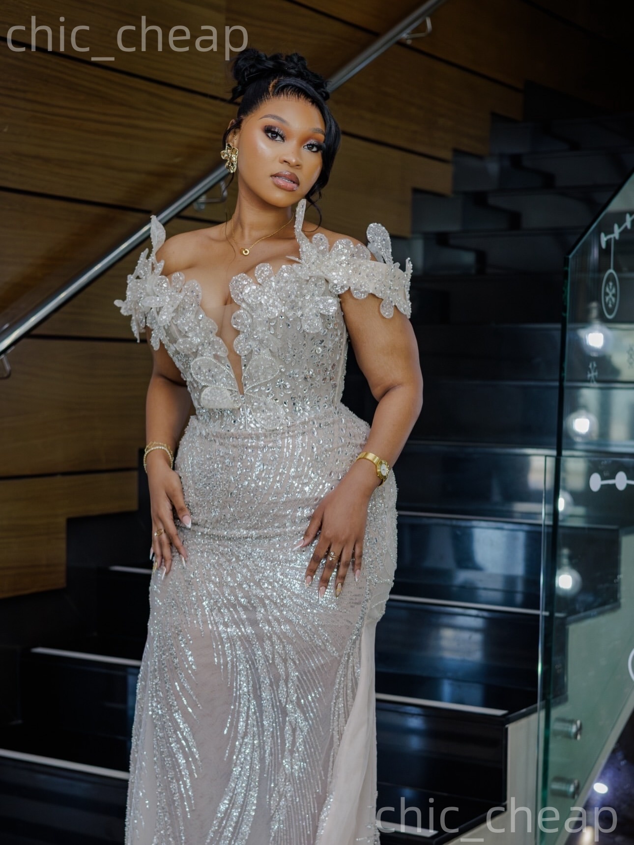 Aso Ebi Ivory Mermaid Prom Dresses 2026 Flowers Crystals Sequined Evening Formal Party Second Birthday Reception Gowns Dress For Special Occasions