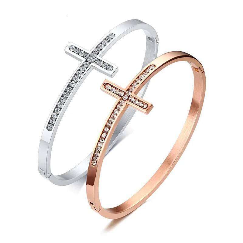Charm Women Cuff Bangles Cross Crystal Bracelets For Girls Sister Wife Friendship Jewelry Z260123