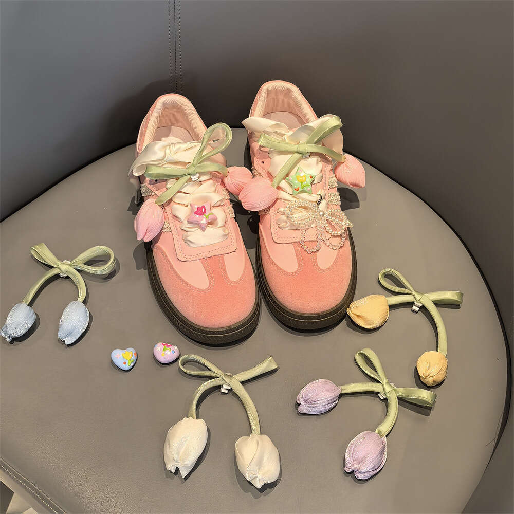 Korean Version New Ballet Style Tulip Shoelace Decorative Flower Girl Heart Pearl Crystal Bowknot Shoe Buckle