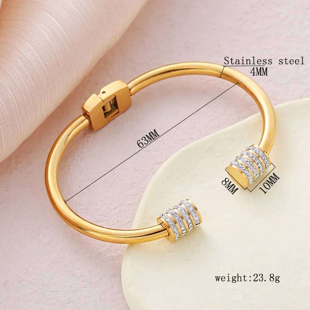Gold Bangle Cubic Zircon Stone Stainless Steel Plated Size Adjustable Cuff Bracelet Girl Fashion Z260123