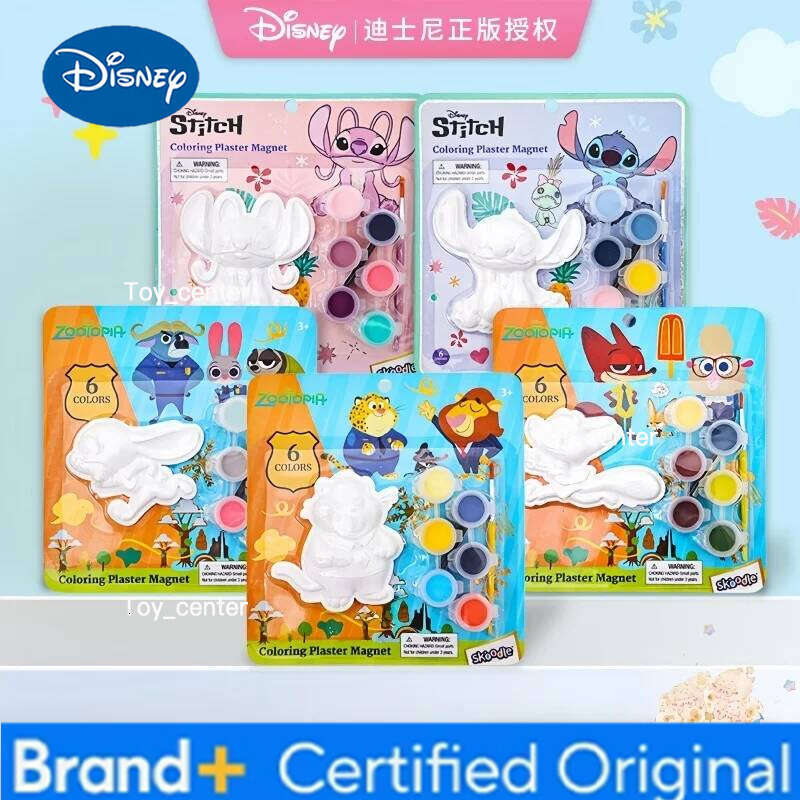 Disney Kids' Diy Doll Coloring Kit - Stitch & Zootopia Fridge Magnets Graffiti Plaster Painting H260123
