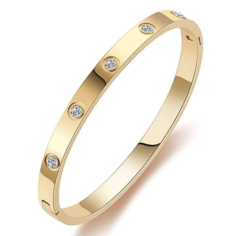 Luxury Brand Crystal Lover Bracelet Bangles Stainless Steel Bangle With Cubic Zirconia Golden Women Jewelry Gift Accessories Z260123