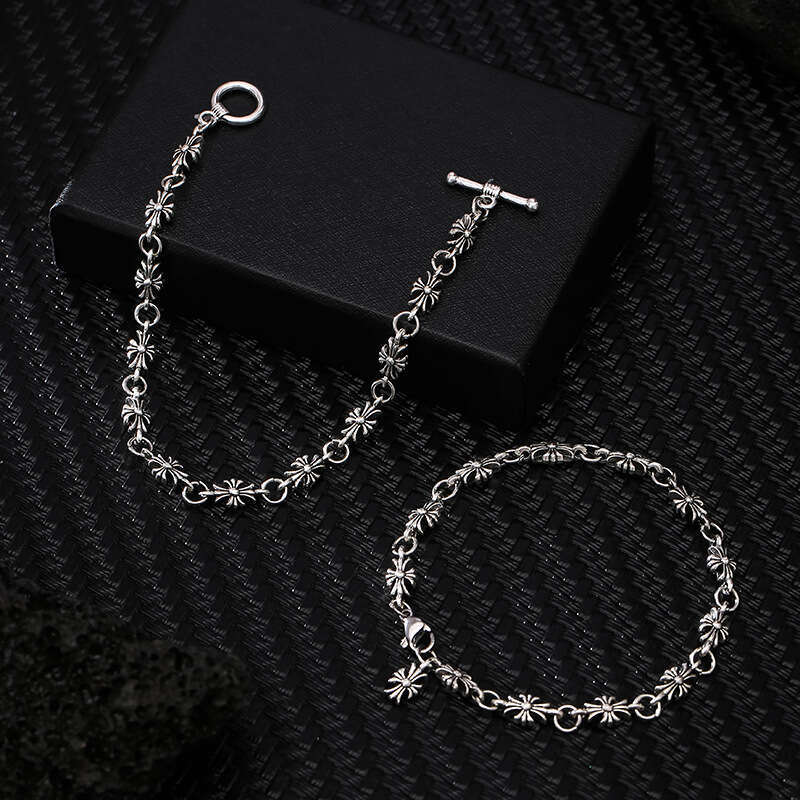 Men's Women's Retro Cross Link Chain Beads bracelets Silver Tone Gothic Punk Daily Wear Jewelry Minimalist