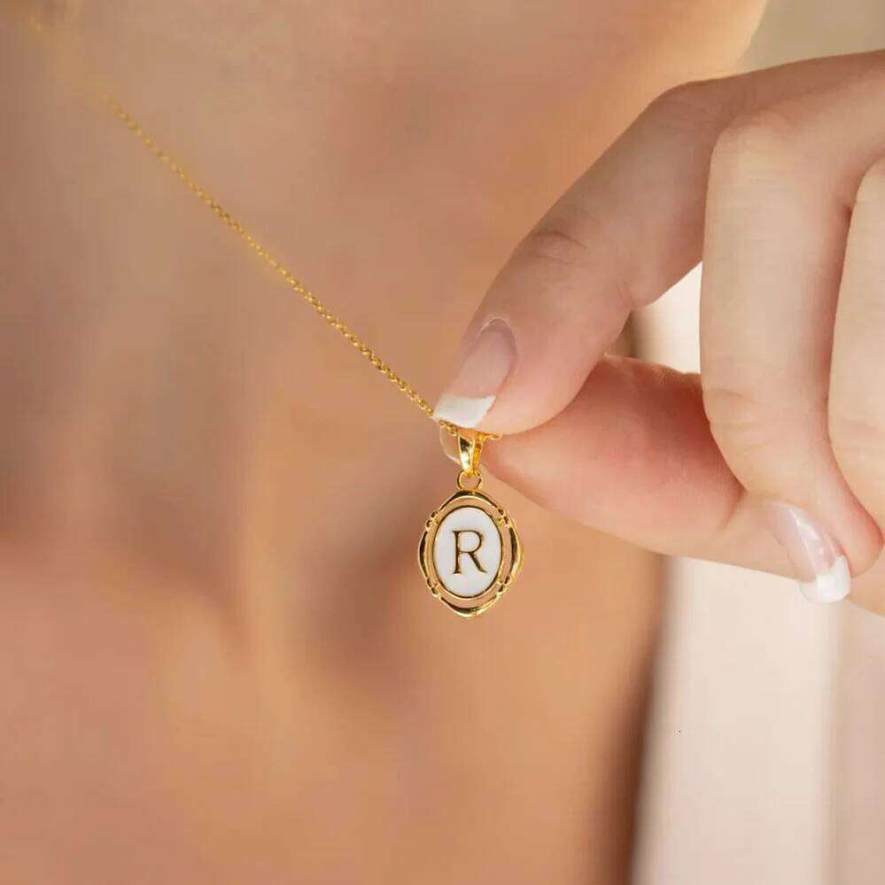 Initial Enamel White A-Z Letter Necklace for Women Stainless Steel Chain Gold Color Alphabet Pendant Choker Fashion Jewelry Gift Z260123