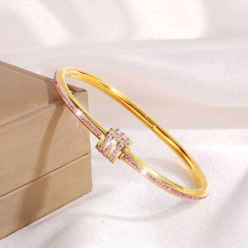 Classic Zircon Beads Stainless Steel Bracelets for Women Exquisite Rhinestone Geometric Gold Plated Bangles Wrist Jewelry Z260123