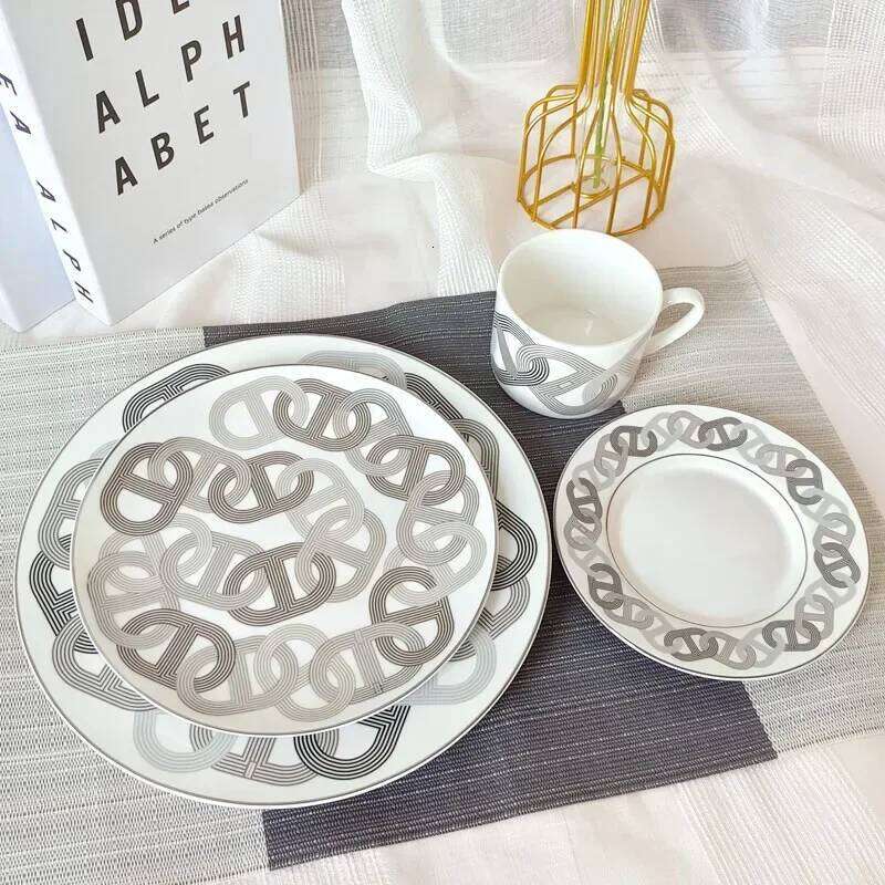 Elegant Bone China Tableware Set Western Food Plates Ceramic Cups Simple European Design for Daily Use Kitchen Dining Party Decorative Porcelain Dishw