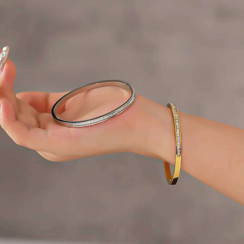 New Single Row Artificial Zircon Inlaid Stainless Steel Bracelet, Non Fading, Suitable For Women's Party Gifts Z260123