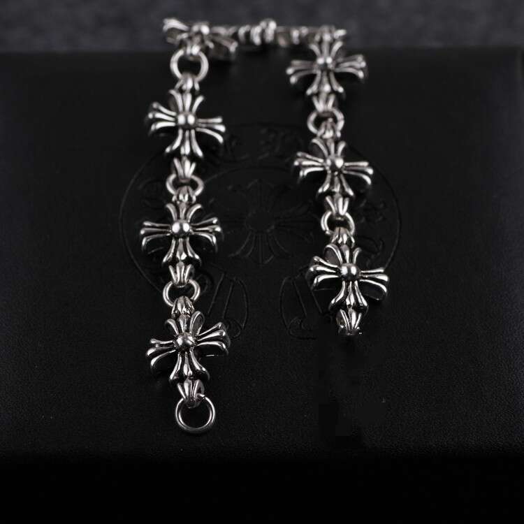 Cross Flower Link Bracelet Street Hip-Hop Retro Versatile for Men and Women Couples Fashion Accessories Daily Wear Jewelry