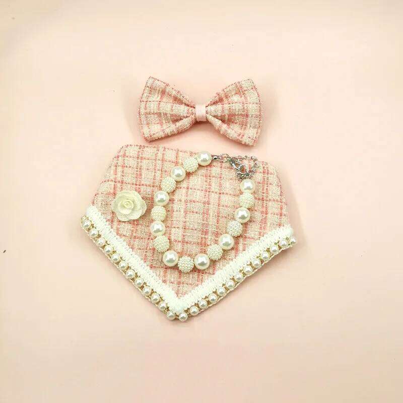 Pearl Necklace Bib Supplies Rough Cloth Saliva Towel Triangle Scarf Bow Cat Dog Bandana Pet Accessories