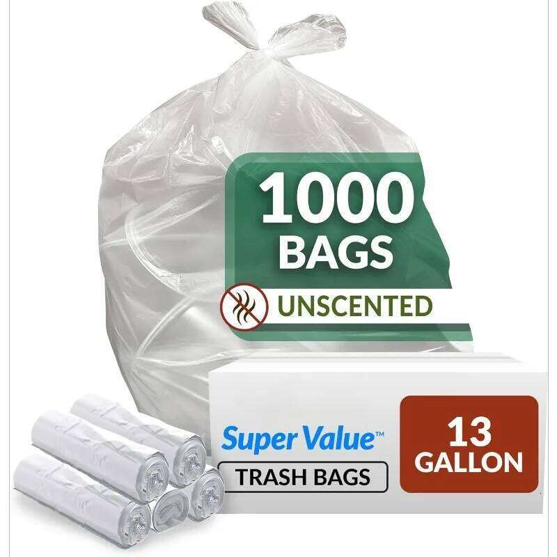 SuperValue 13 Gallon Trash Bags | Clear Multi-Use Garbage 1000 Count Bulk Tall Kitchen Can Liners 26W0123