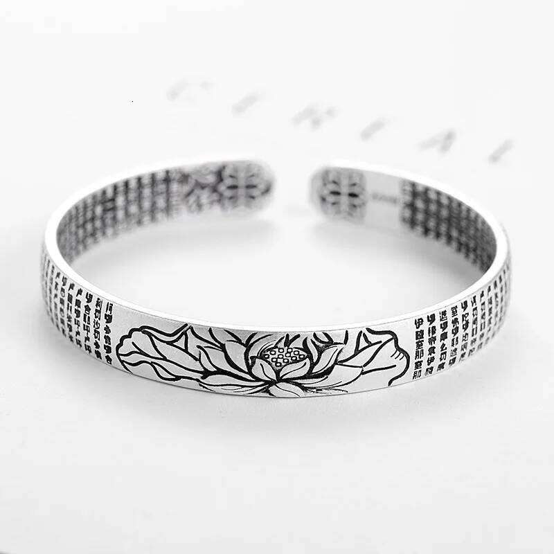 Vintage 925 Sterling Silver Great Compassion Mantra Lotus Heart Sutra Lucky Bracelet Men Women Jewelry Z260123
