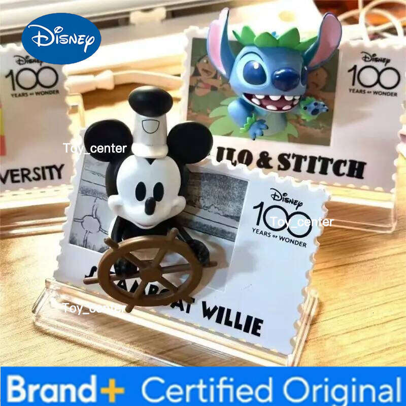 Disney New Genuine Retro Stamp Blind Box Cute Cartoon Figure Toy Mickey Mouse The Pooh Stitch Refrigerator Stickers Statue Gifts H260123