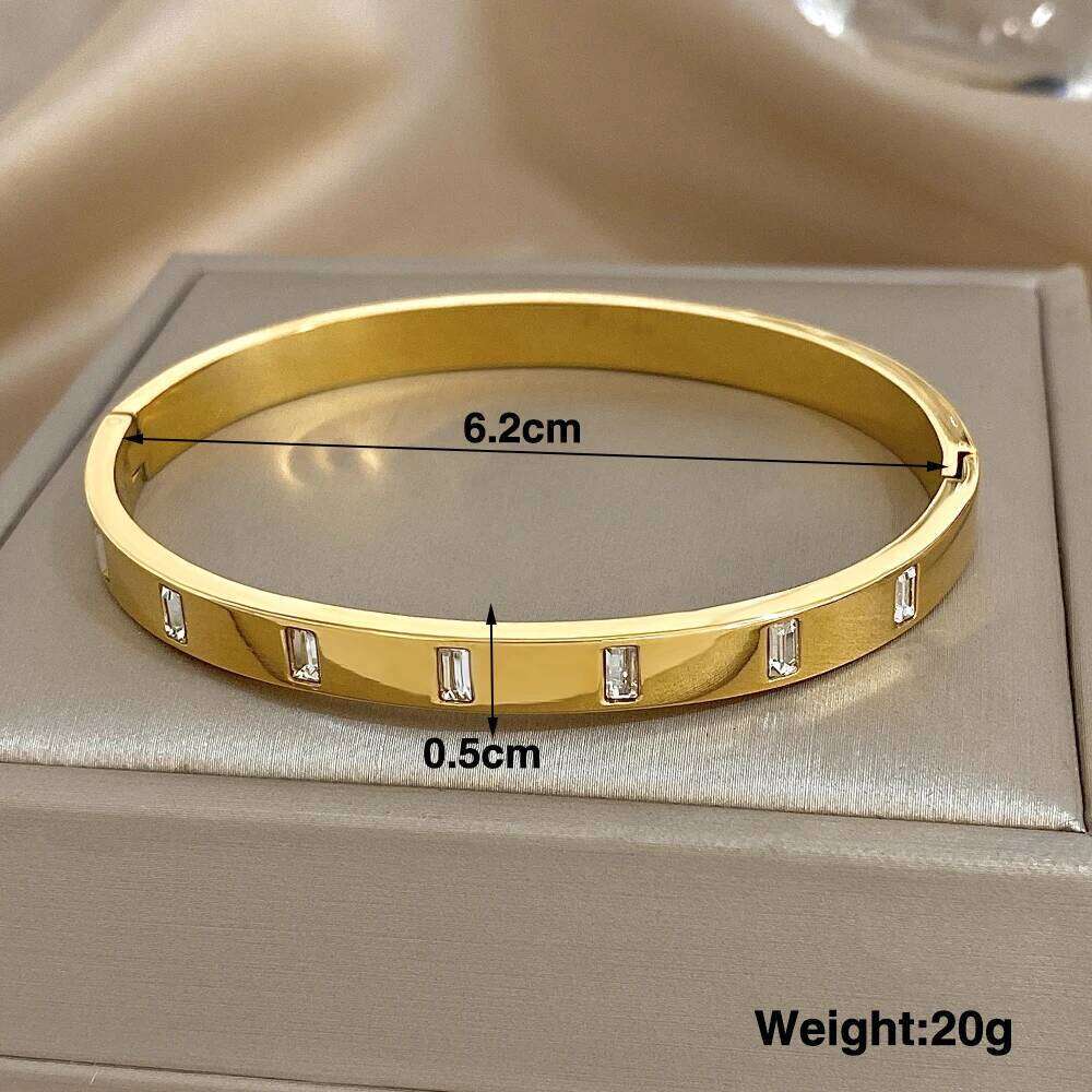 Luxury Inlaid Square Zircon Cuff Bangle Bracelets for Women Trendy Waterproof Gold Silver Color Stainless Steel Stacked Bracelet Z260123
