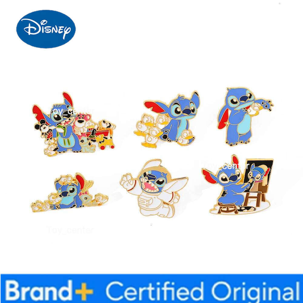 Disney 6 Pcs Cute Cartoon Creative Stitch Metal Badge Enamel Brooch Men's and Women's Clothing Bag Accessories Decorative Pin Souvenir H2601