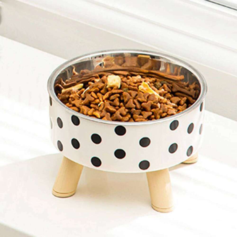 Pet cat dog bowl polka-dot plaid stainless steel anti-slip easy to clean indoor and outdoor