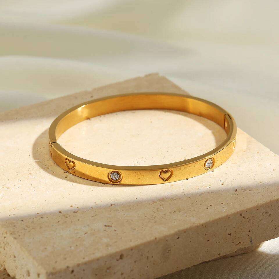 Yupsk 2 Pieces Classic Nail Head Open Bracelet Set For Women Shiny Zircon Inlaid Stainless Steel Bangles Jewelry Gift Z260123