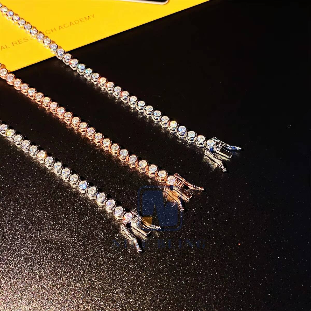 moissanite bracelet Bezel Setting 3mm 6inch 7inch 8inch Diamond Tennis men Women 925 Silver Tennis Necklace Moissanite Tennis chain