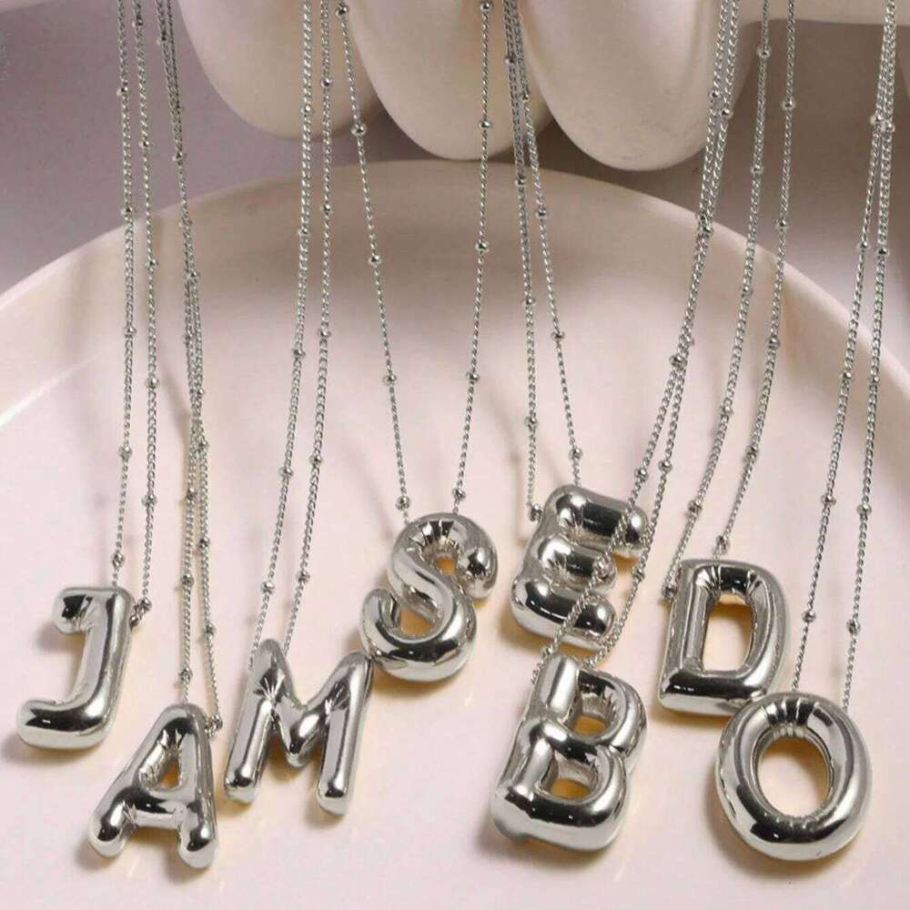 Party Balloon Bubble Alphabet Letter Pendant Necklaces for Women Silver Color Stainless Steel Initials Name Customized Jewelry Z260123