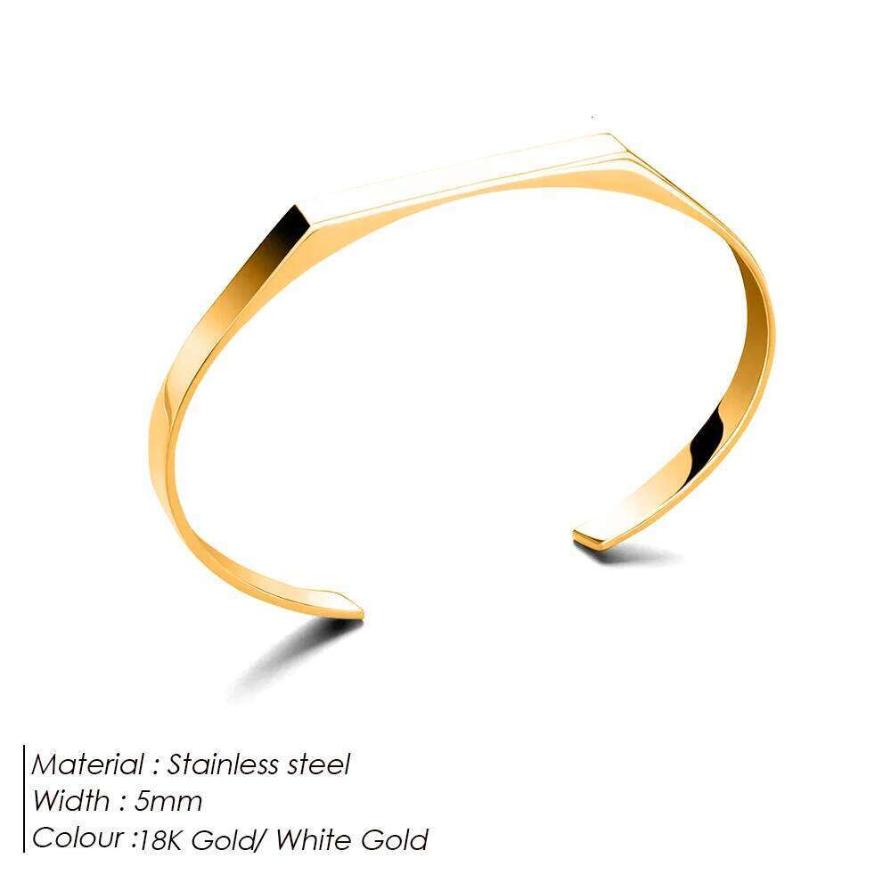 eManco Classic Open Minimalist Stainless Steel Gold Plated Men's Bracelet Wholesale Z260123