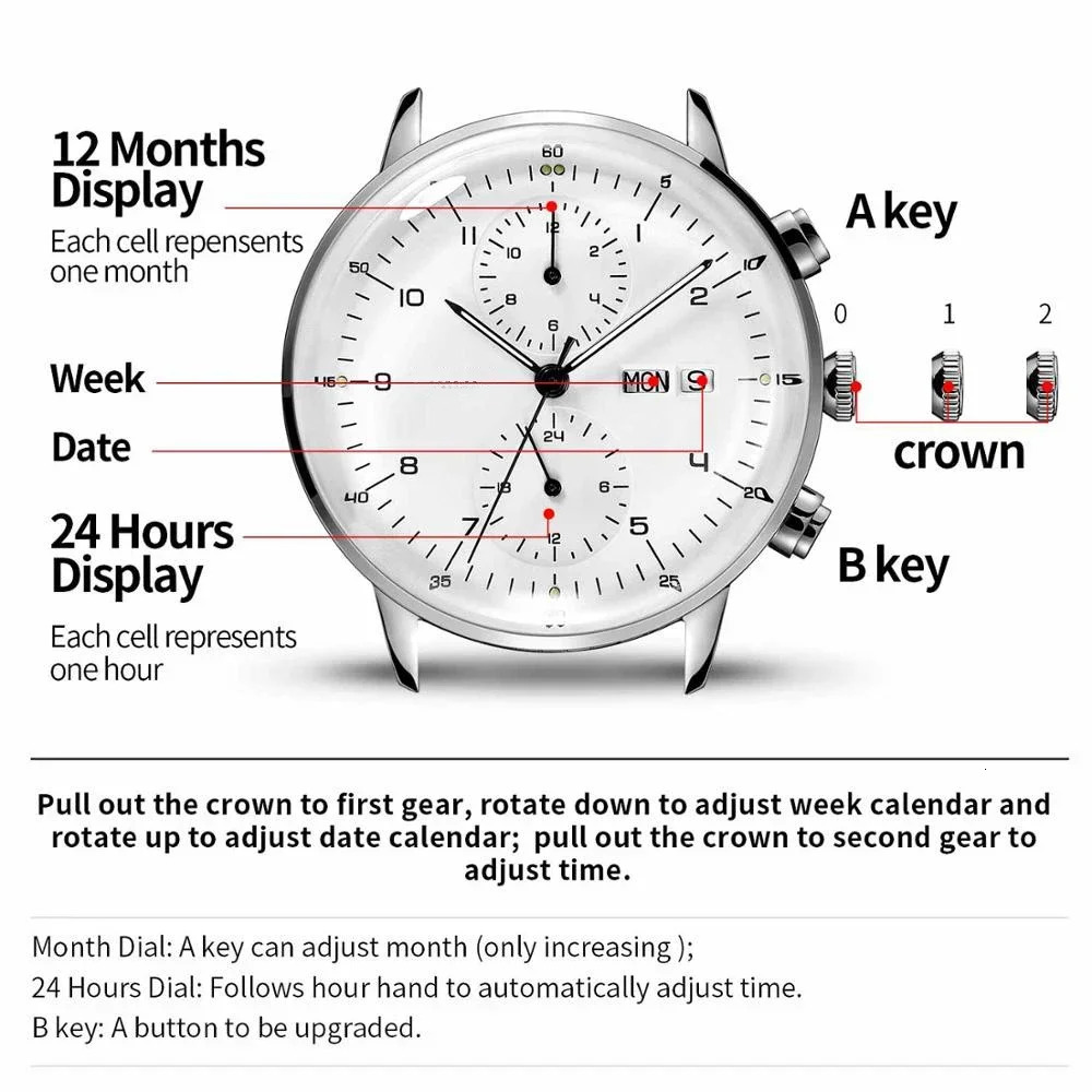 Mens Fashion Mechanical Watches Business Automatic Wristwatch Stainless Steel Luminous Clock Reojes De Hombre 260114