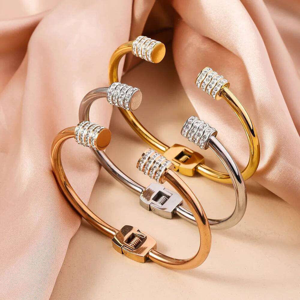 RAKOL Titanium Steel Inlaid With Zircon Bracelets Classic Korean Style Non Fading Open Bangles or Women Daily Wear Accessory Z260123