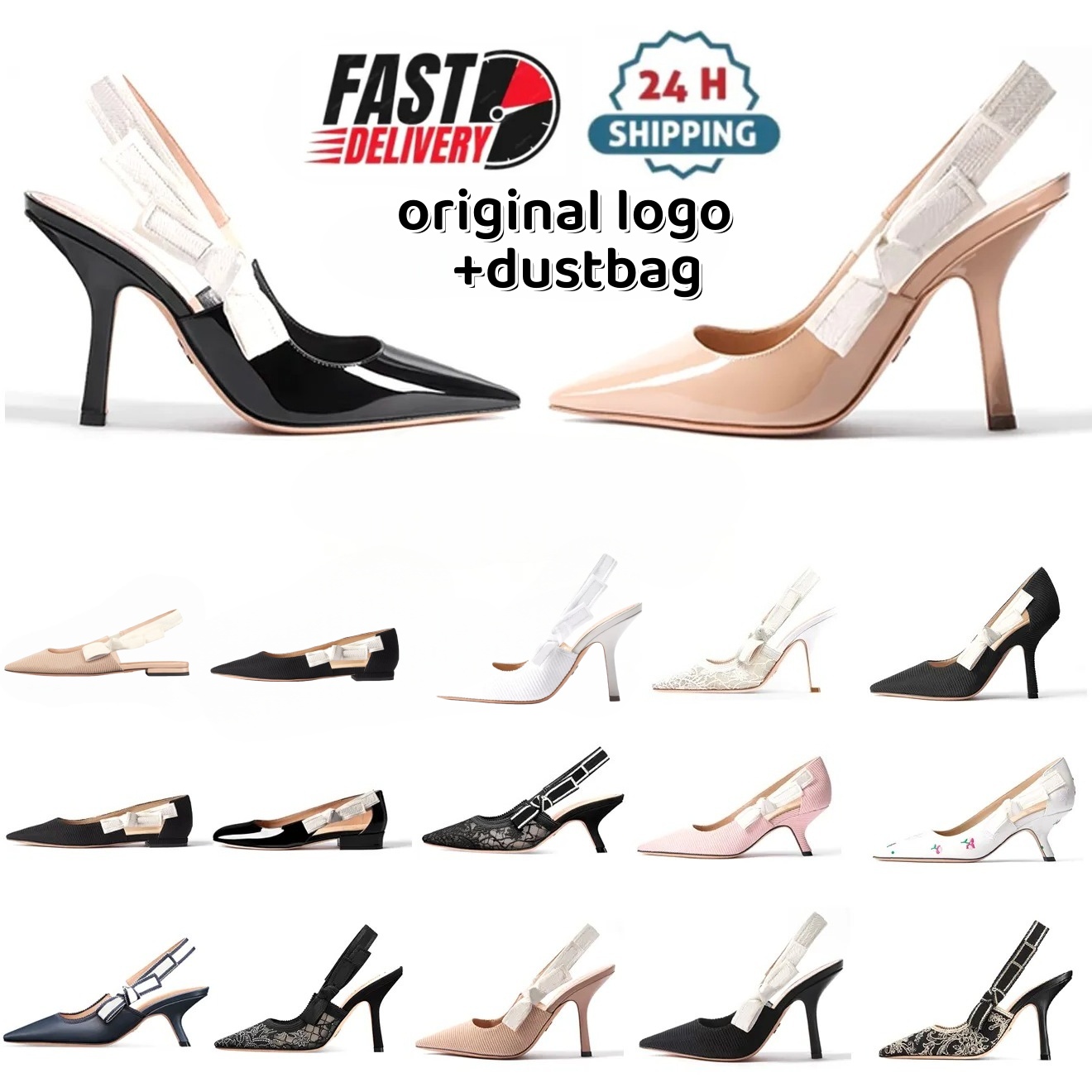 Women Mules Dress Shoes High Heels Womens Designer Genuine Leather Pumps Lady Sandals Classic Style Wedding Slingback Heels Black Heel