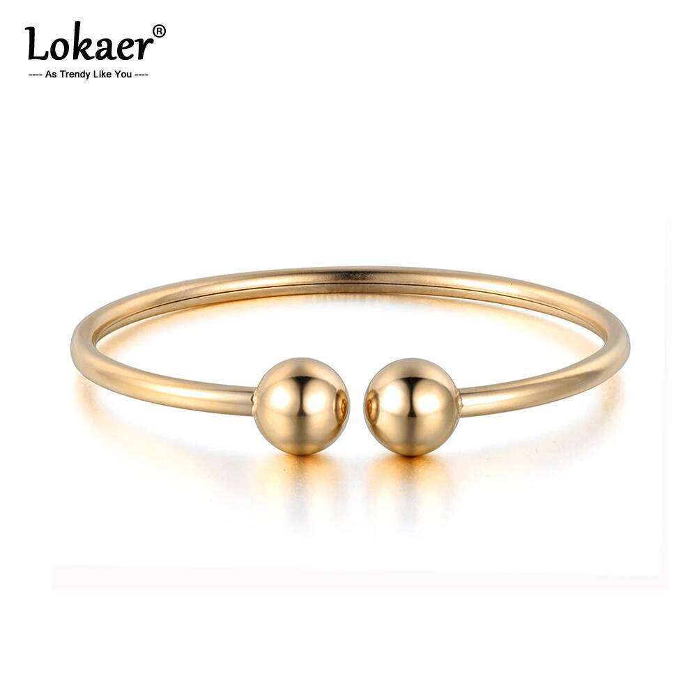 Lokaer Stainless Steel Double Ball Open Cuff Bracelets & Bangles Trendy Party Bangle Jewelry For Women Free Shipping B18027 Z260123