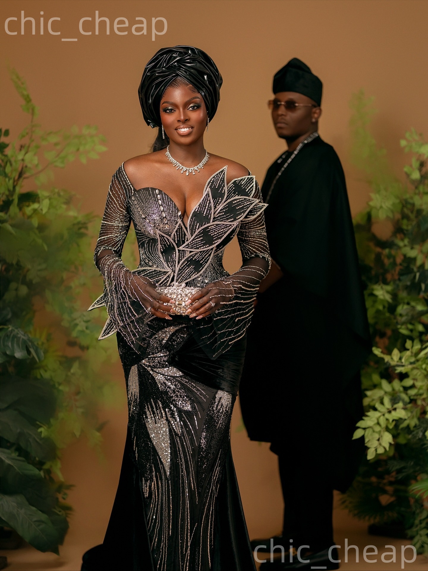 Aso Ebi Black Mermaid Prom Dresses 2026 Florals Crystals Full Sleeves Evening Formal Party Second Birthday Reception Gowns Dress For Special Occasions
