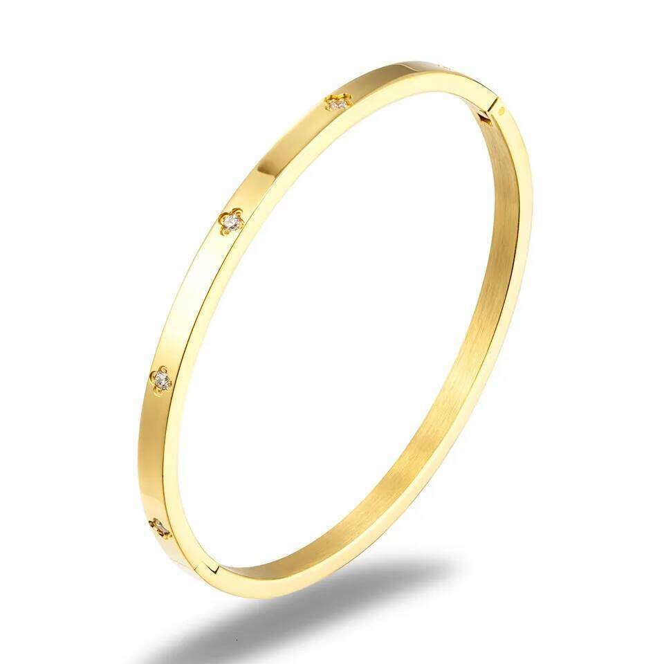 New Fashion Classic 18k Stainless Steel Women's Bangles Gold Color Cz Crystal Bracelet For Women Cuff Simple Trendy Love Jewelry Z260123