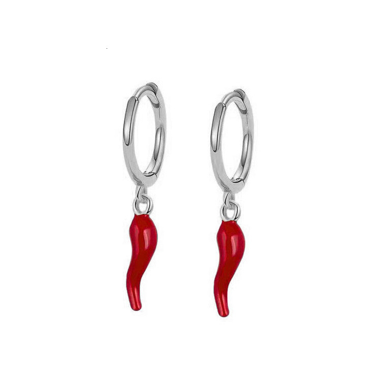 Necklace for Men and Women Gold-Plated Oil-Drip Alloy Red Pepper Pendant Earrings Stainless Steel Collarbone Chain Accessories