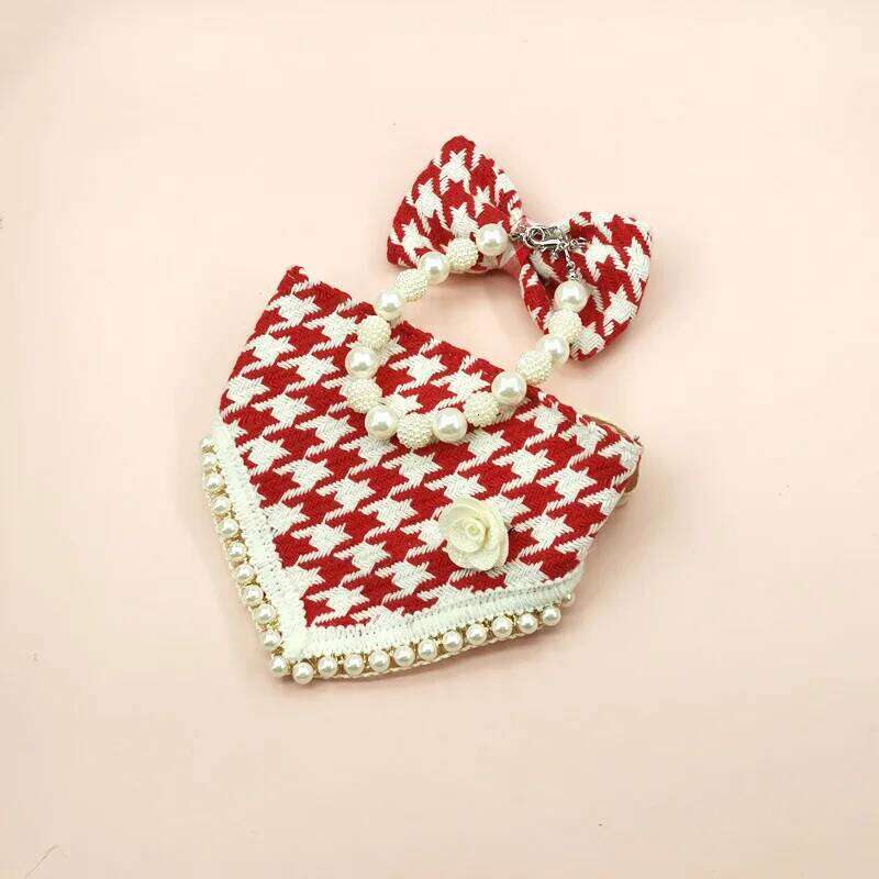 Pearl Necklace Bib Supplies Rough Cloth Saliva Towel Triangle Scarf Bow Cat Dog Bandana Pet Accessories
