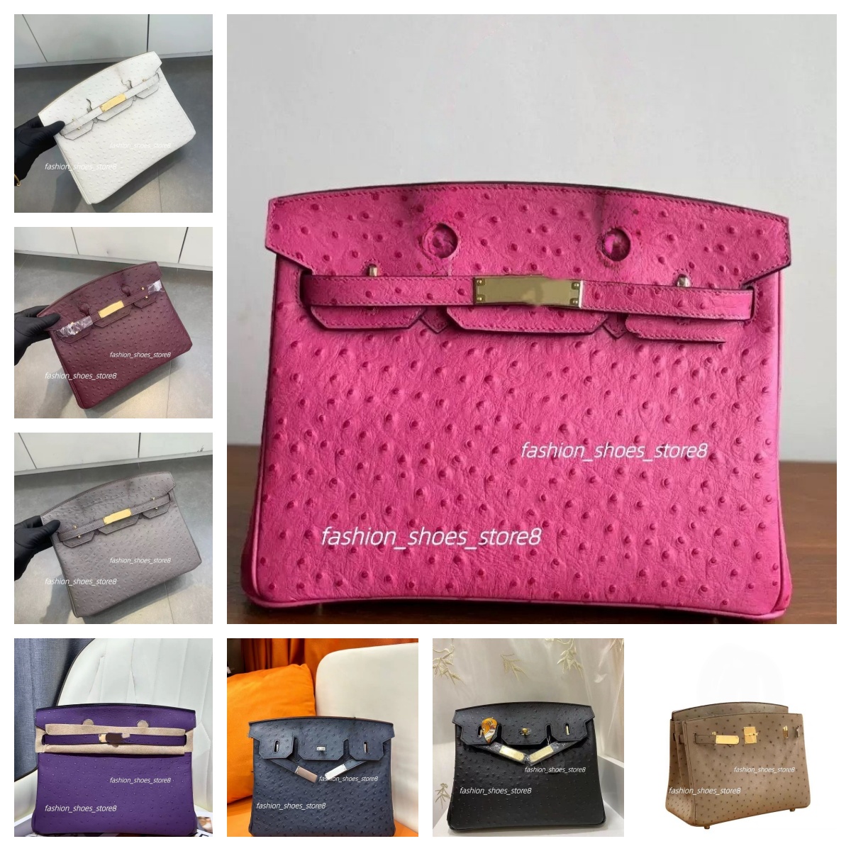 Luxury Women Handbag Ostrich Leather 30cm Internal Seam Genuine Leather Handmade Large Capcity gh