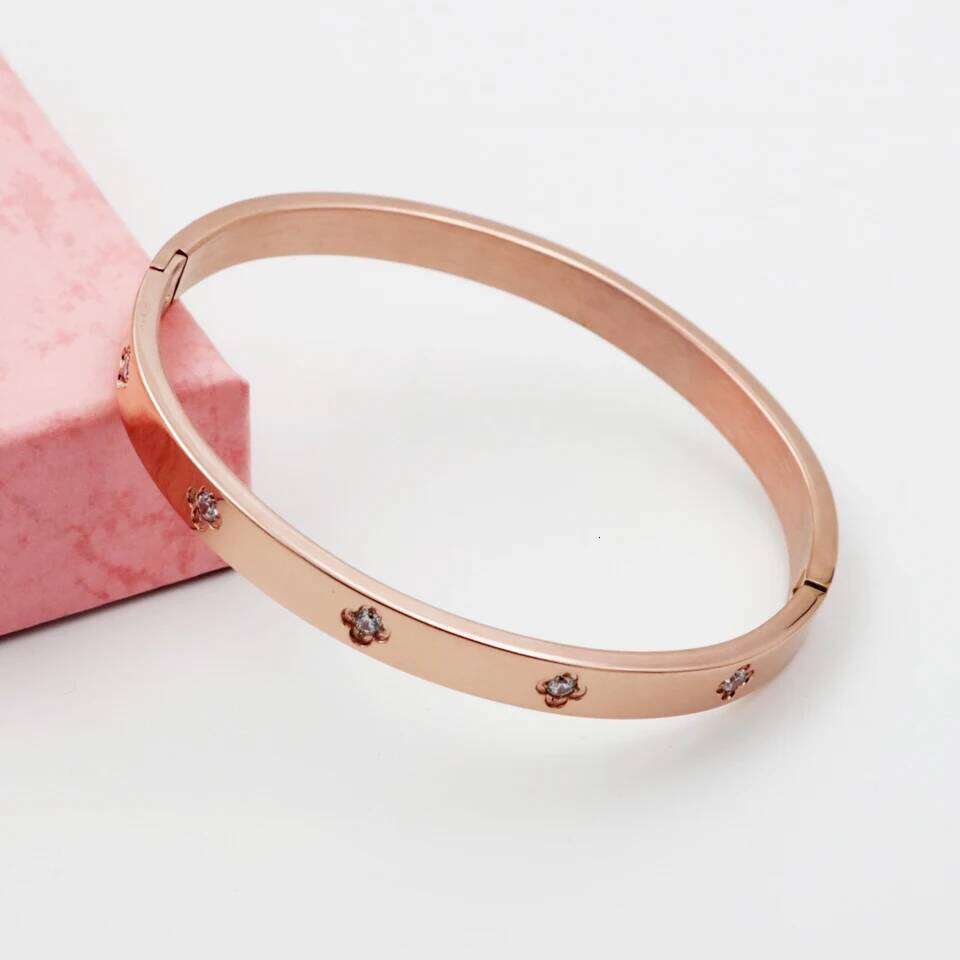 New Fashion Classic 18k Stainless Steel Women's Bangles Gold Color Cz Crystal Bracelet For Women Cuff Simple Trendy Love Jewelry Z260123