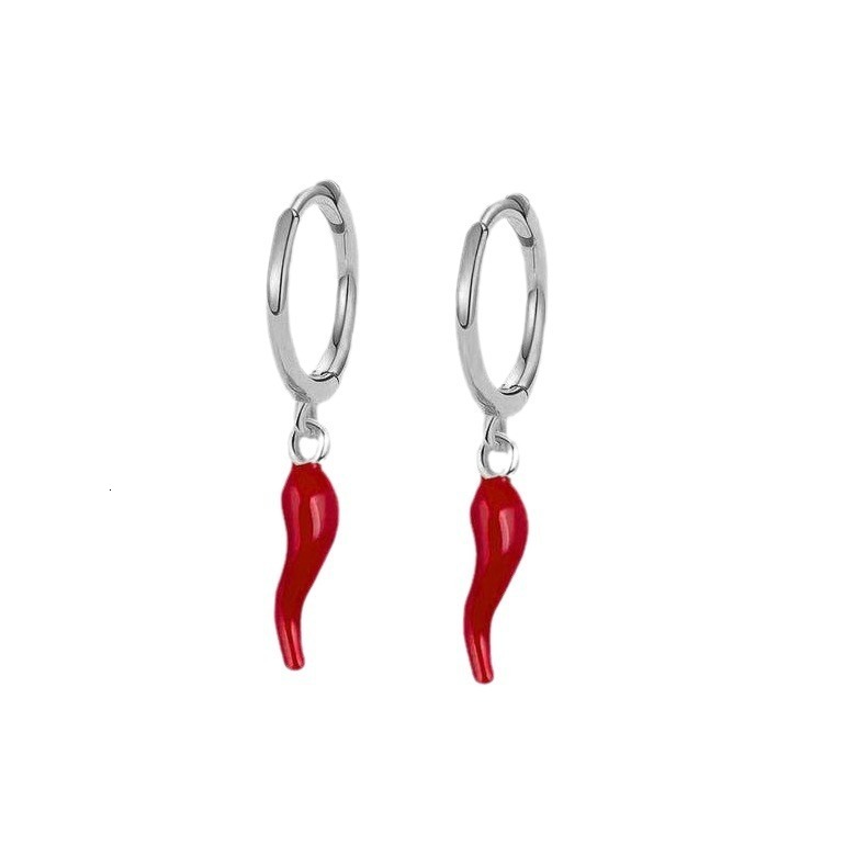 Necklace for Men and Women Gold-Plated Oil-Drip Alloy Red Pepper Pendant Earrings Stainless Steel Collarbone Chain Accessories